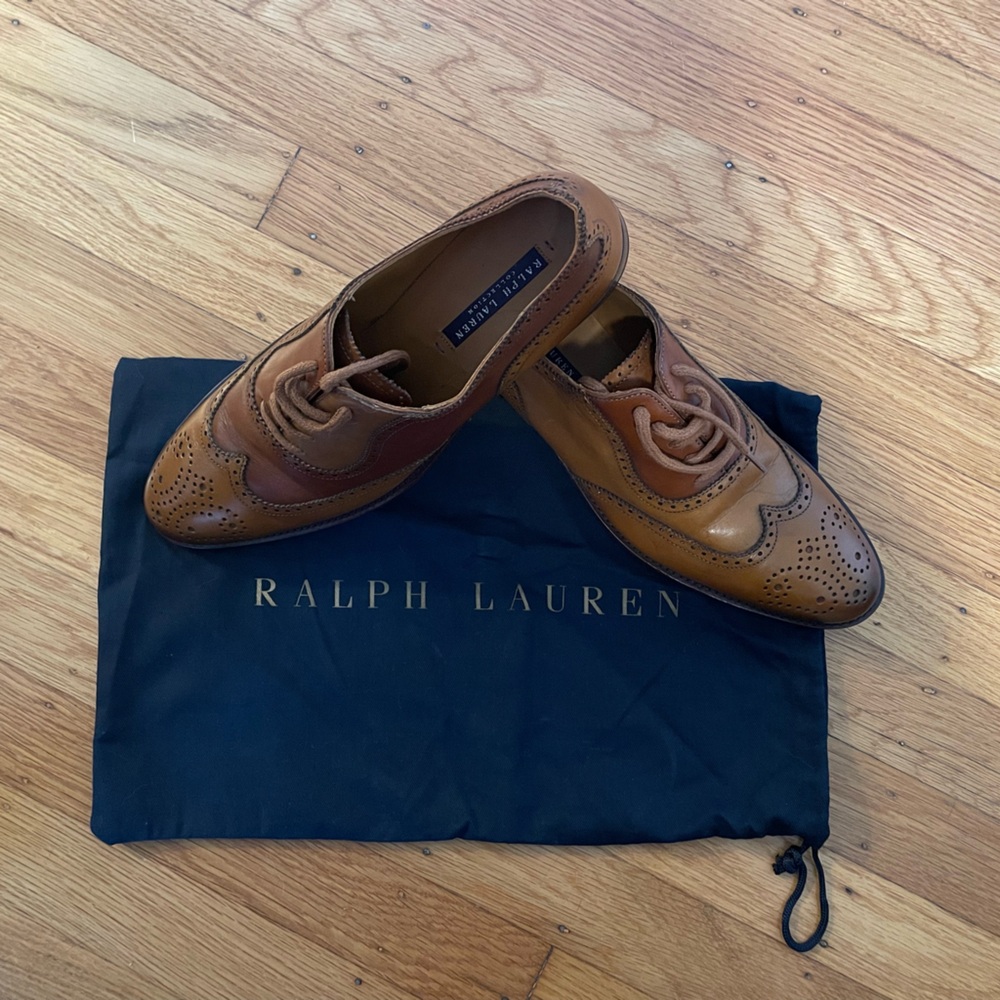 RALPH LAUREN Wingtip Oxford Loafer Shoes - Size 8.5 B - Made in Italy